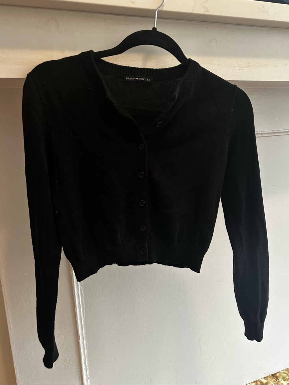 Brandy Melville Black Cropped Cardigan Button Front Long Sleeve One Size